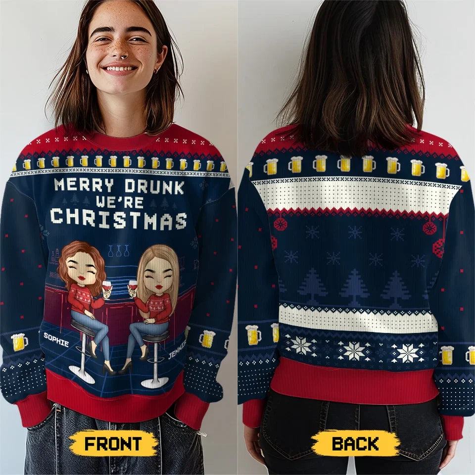 Merry And Bright With My Bestie By My Side - Bestie Personalized Custom Ugly Sweatshirt - Unisex Wool Jumper - Christmas Gift For Best Friends, BFF, Sisters