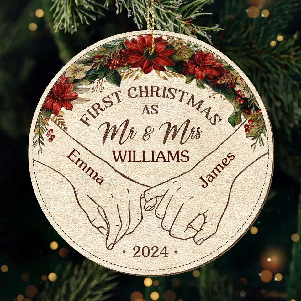 First Christmas As - Couple Personalized Custom Leather Ornament - Christmas Gift For Husband Wife, Anniversary, First Christmas
