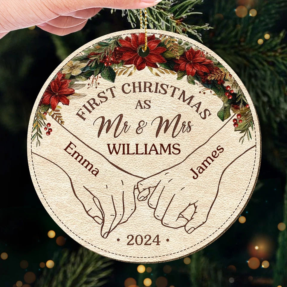 First Christmas As - Couple Personalized Custom Leather Ornament - Christmas Gift For Husband Wife, Anniversary, First Christmas