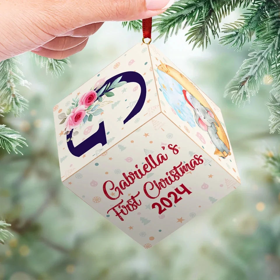 First Christmas Dreams Come Alive With Family By Your Side - Family Personalized Custom Wooden Cube Ornament - Christmas Gift For Baby Kids, Newborn Baby, First Christmas
