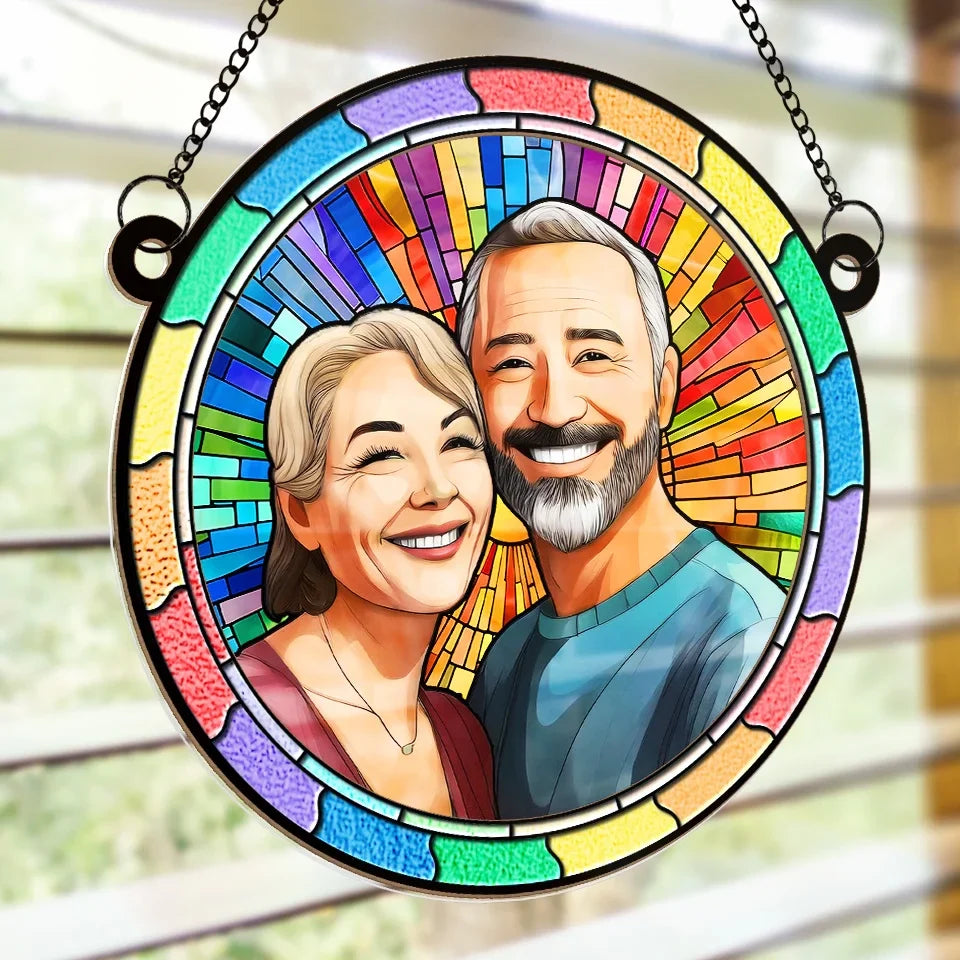 Custom Photo Two Souls, One Heart - Couple Personalized Window Hanging Suncatcher Ornament - Gift For Husband Wife, Anniversary