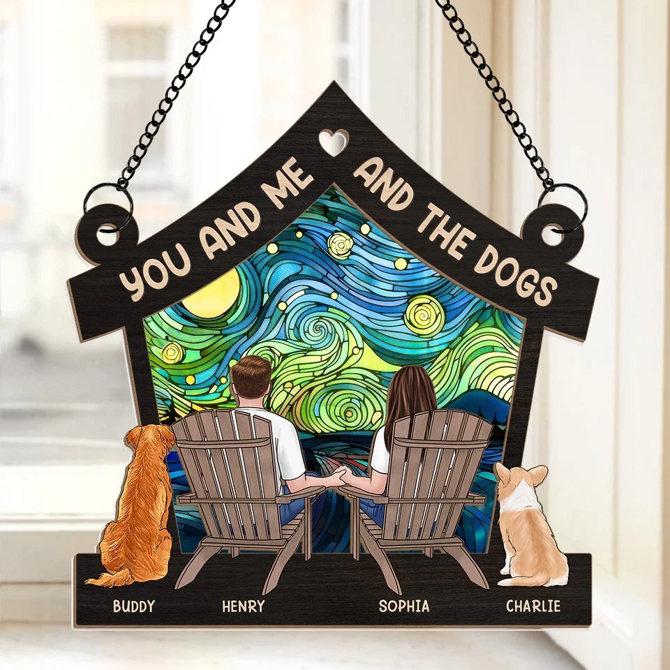 It's The Most Wonderful Time Of The Year - Couple Personalized Window Hanging Suncatcher Ornament - Christmas Gift For Husband Wife, Anniversary, Pet Owners, Pet Lovers
