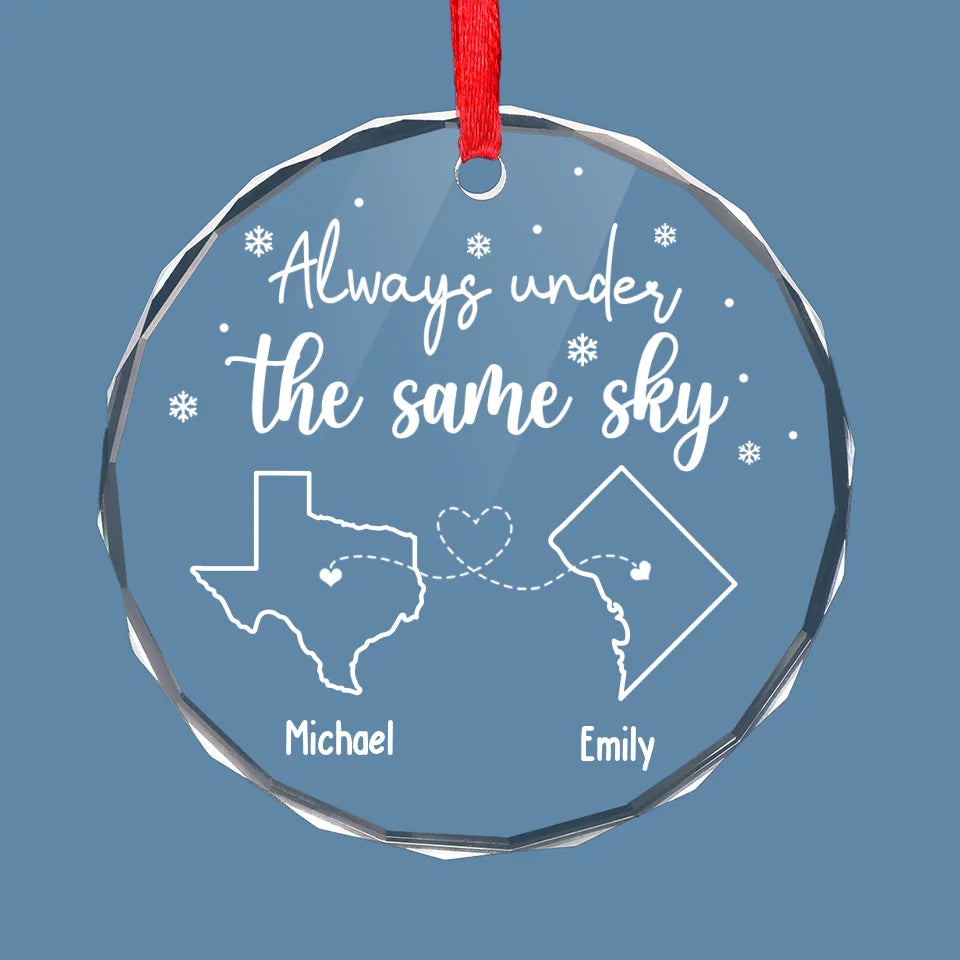 Love Knows No Borders - Couple Personalized Custom Circle Glass Ornament - Christmas Gift For Husband Wife, Anniversary