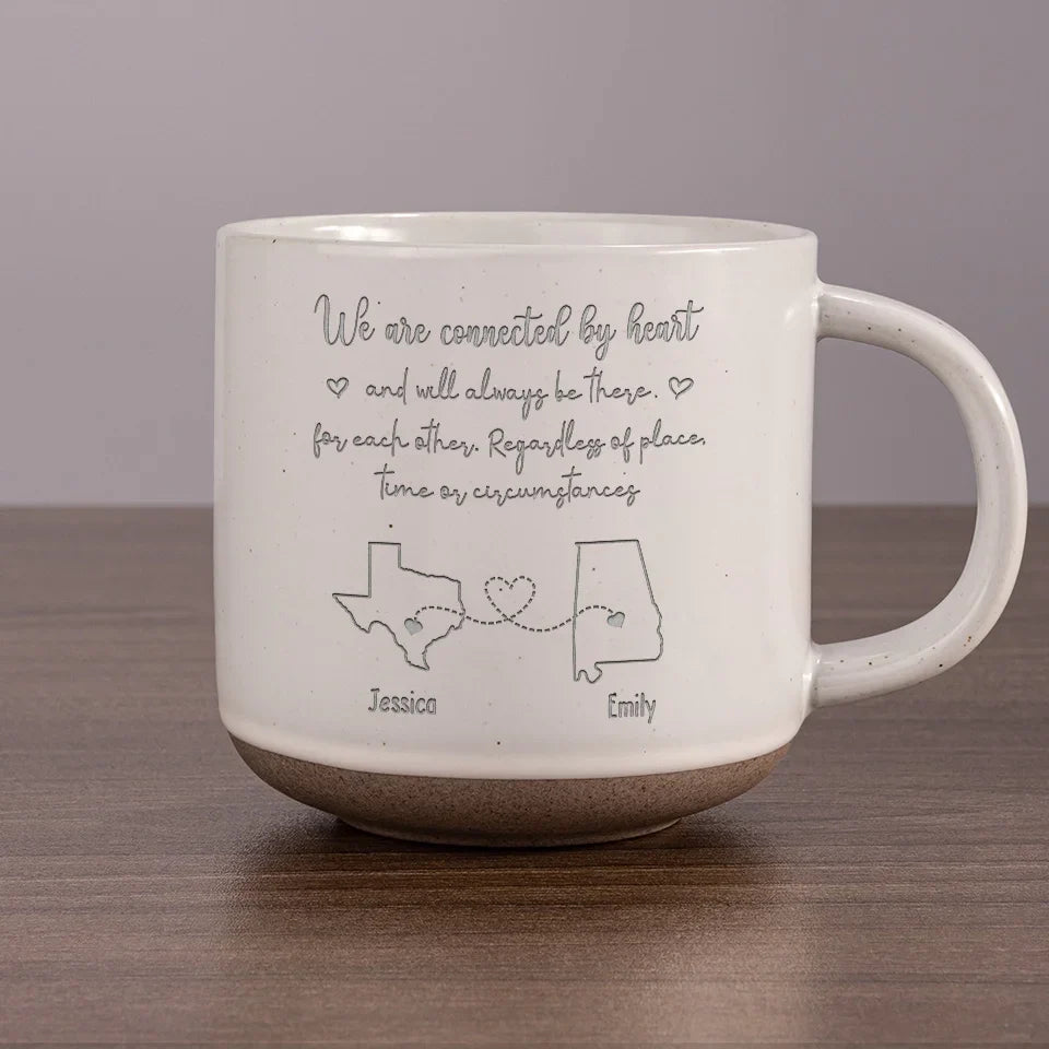 We Are Connected By Heart - Bestie Personalized Custom Pottery Mug - Gift For Best Friends, BFF, Sisters