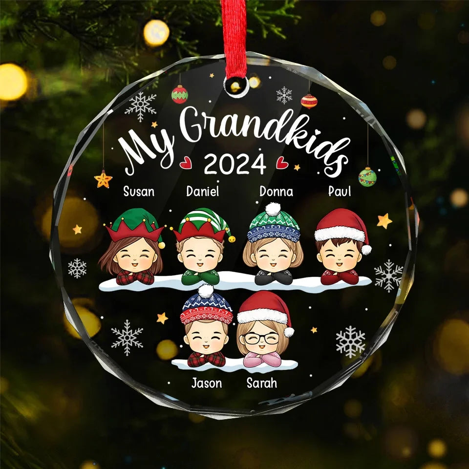 The Best Part Of Christmas Is Sharing It With You - Family Personalized Custom Circle Glass Ornament - Christmas Gift For Grandkids