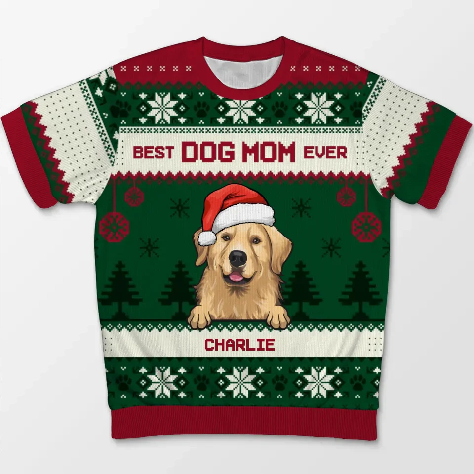Best Fur Mom Ever - Dog & Cat Personalized Custom All Over Print Adult Short Sleeve Sweater - Christmas Gift For Pet Owners, Pet Lovers