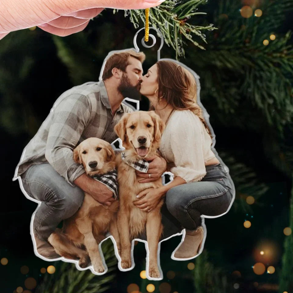 Custom Photo Let The Spirit Of Christmas Ever Warm Our Hearts - Couple Personalized Custom Ornament - Acrylic Custom Shaped - Christmas Gift For Husband Wife, Anniversary, Pet Owners, Pet Lovers