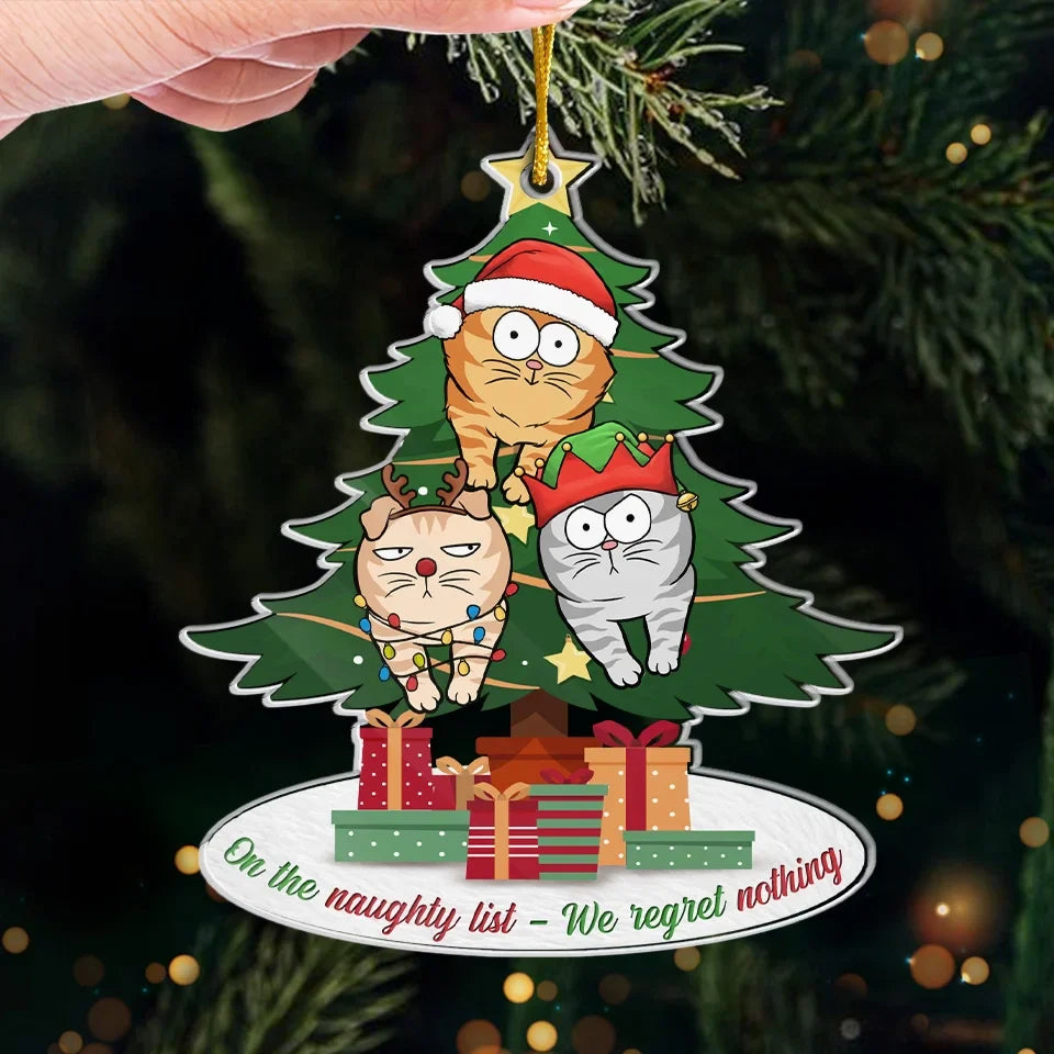 On The Naughty List With This Cattitude - Cat Personalized Custom Ornament - Acrylic Custom Shaped - Christmas Gift For Pet Owners, Pet Lovers