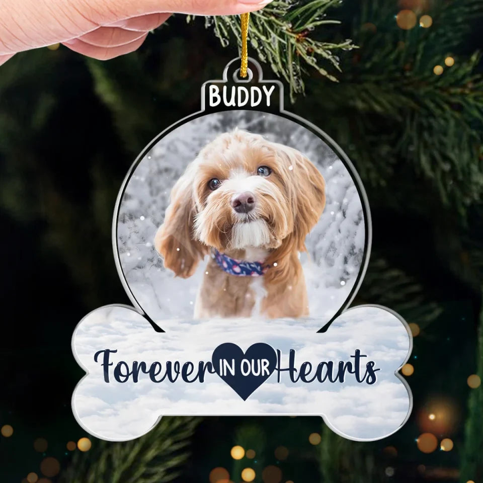 Custom Photo Forever In Our Hearts - Memorial Personalized Custom Ornament - Acrylic Custom Shaped - Sympathy Gift, Christmas Gift For Pet Owners, Pet Lovers