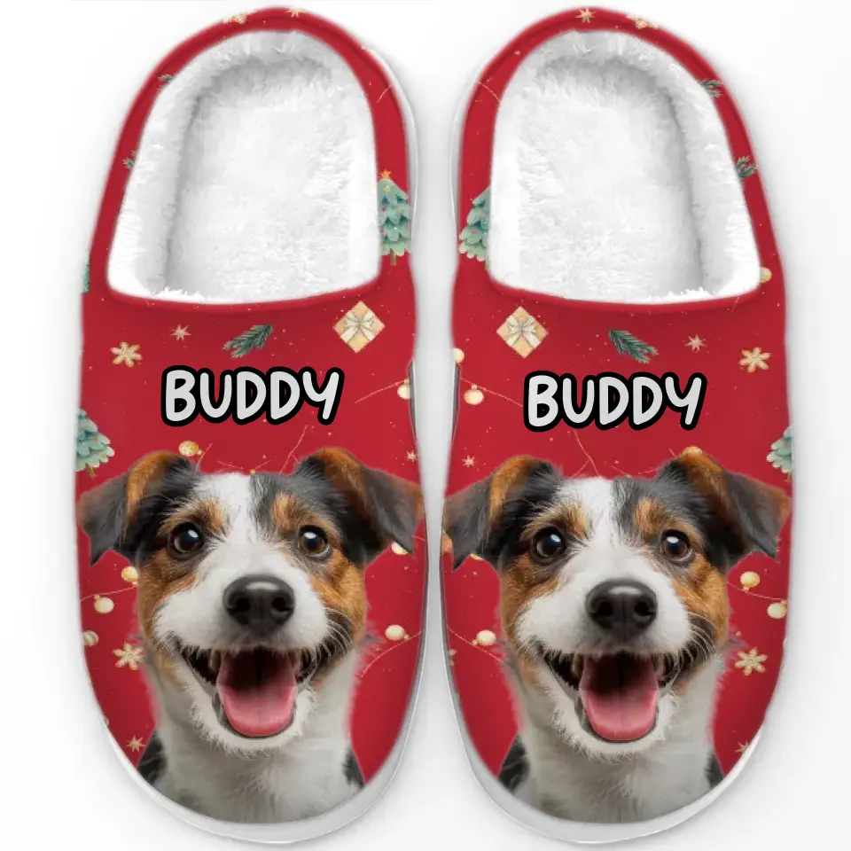 Custom Photo Holiday Unleash The Joy - Dog & Cat Personalized Custom Fluffy Slippers - Christmas Gift For Pet Owners, Pet Lovers