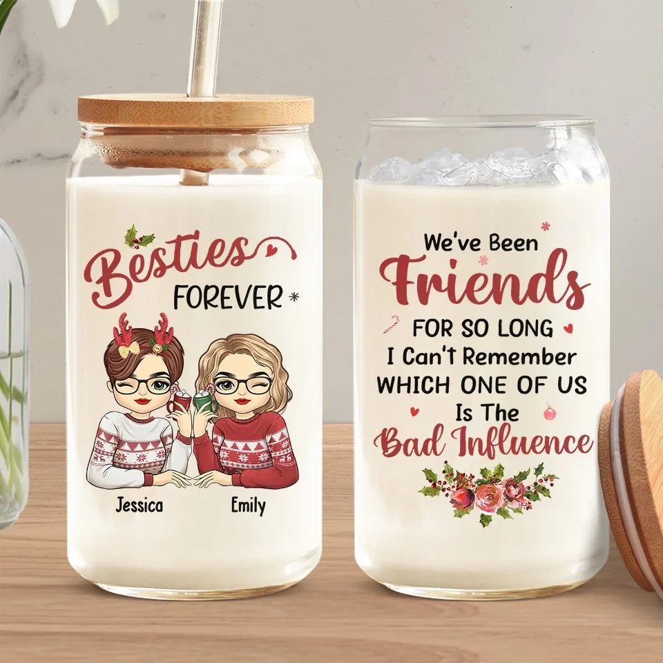 Life Is Easier With A Best Friend Like You By My Side - Bestie Personalized Custom Glass Cup, Iced Coffee Cup - Christmas Gift For Best Friends, BFF, Sisters