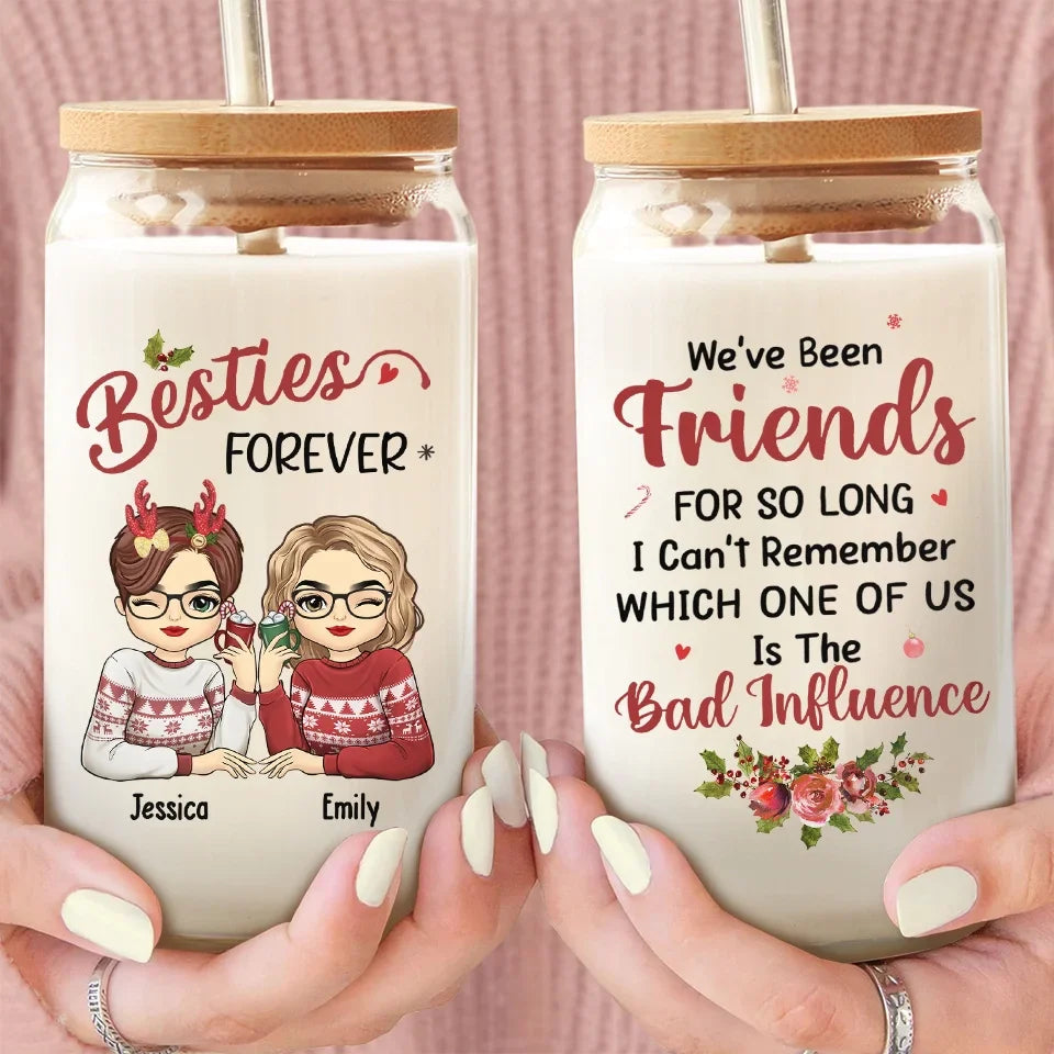 Life Is Easier With A Best Friend Like You By My Side - Bestie Personalized Custom Glass Cup, Iced Coffee Cup - Christmas Gift For Best Friends, BFF, Sisters