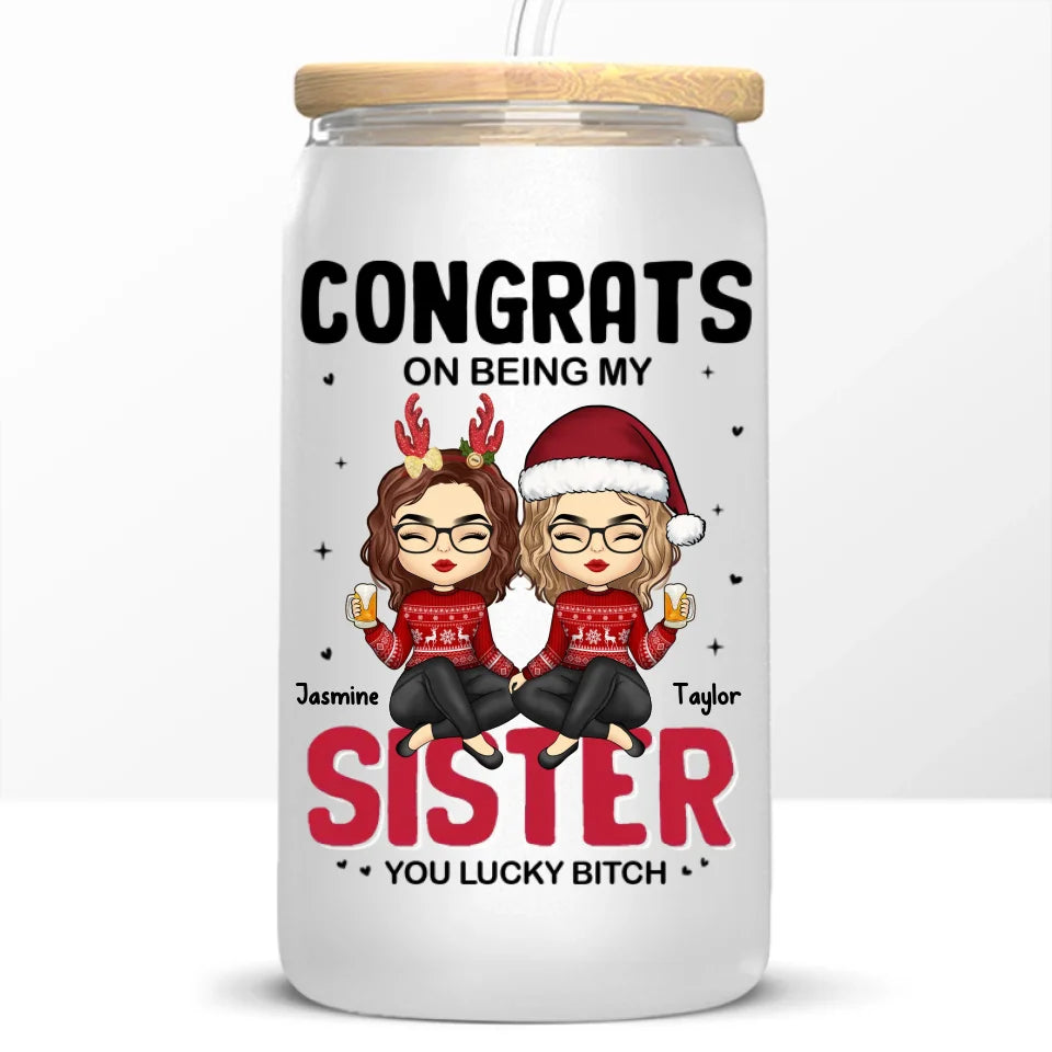 Every Problem Is Easier With A Friend Next To You - Bestie Personalized Custom Glass Cup, Iced Coffee Cup - Christmas Gift For Best Friends, BFF, Sisters