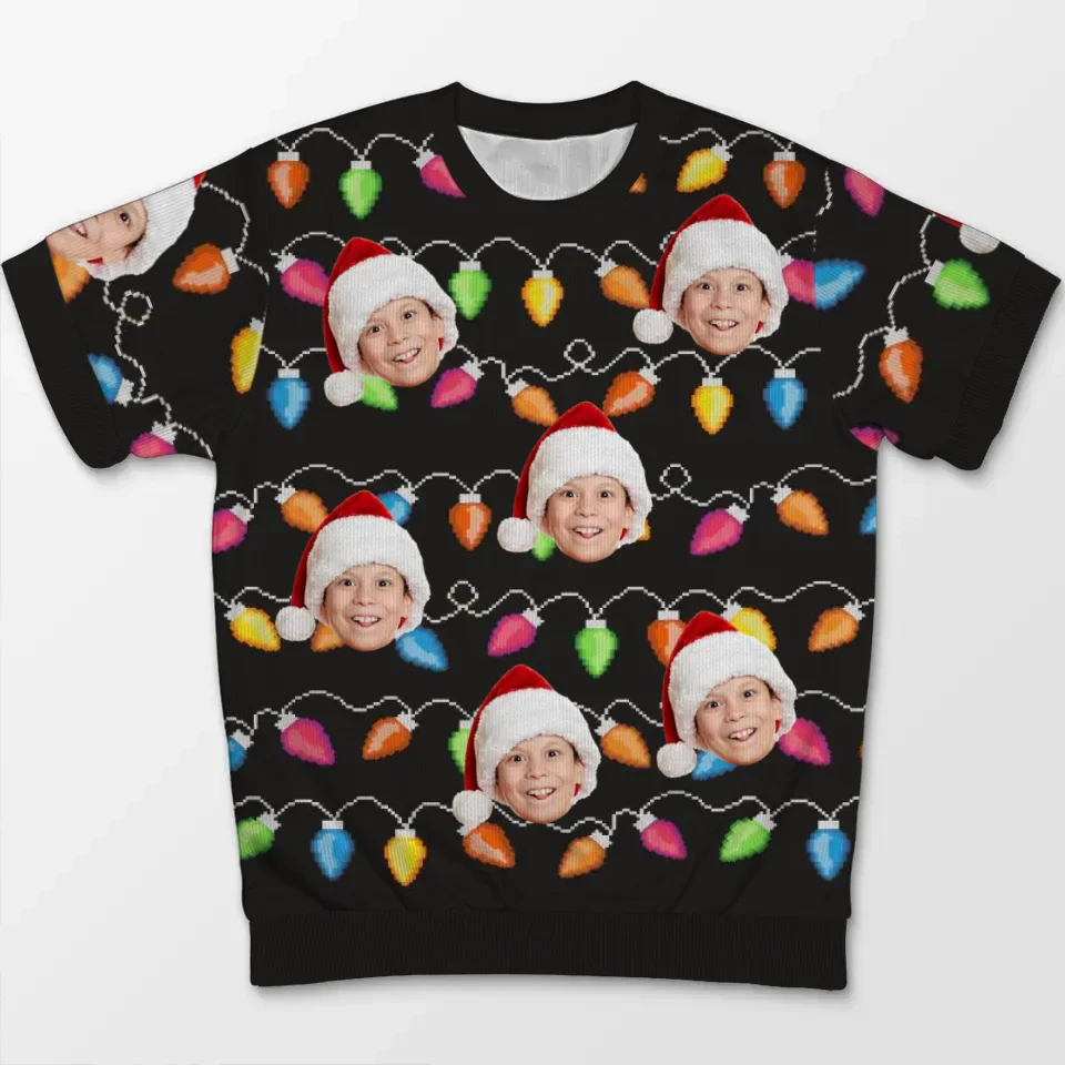 Custom Photo Kids Show Us The True Meaning Of Christmas - Family Personalized Custom All Over Print Adult Short Sleeve Sweater - Christmas Gift For Family Members