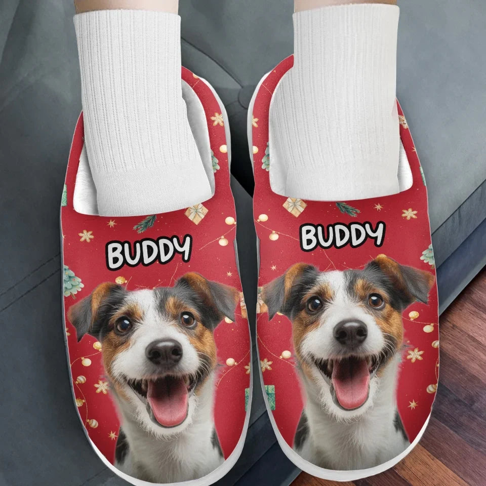 Custom Photo Holiday Unleash The Joy - Dog & Cat Personalized Custom Fluffy Slippers - Christmas Gift For Pet Owners, Pet Lovers