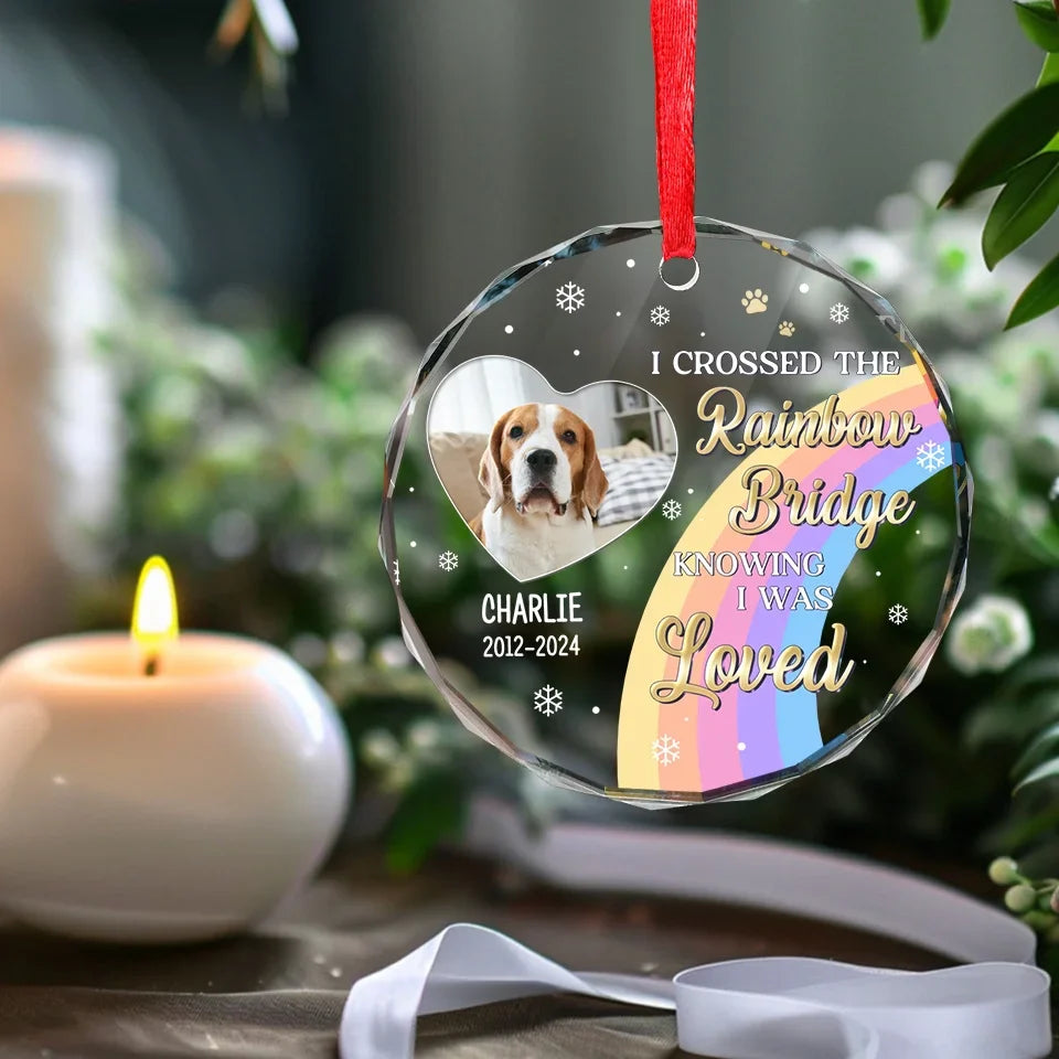 Custom Photo Our Time Together Was A Gift I Cherish - Memorial Personalized Custom Circle Glass Ornament - Sympathy Gift, Christmas Gift For Pet Owners, Pet Lovers