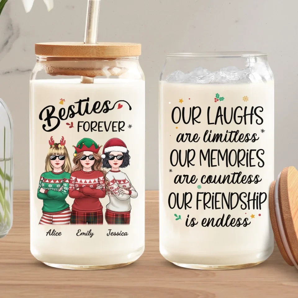 Friends Who Slay Together, Stay Together - Bestie Personalized Custom Glass Cup, Iced Coffee Cup - Christmas Gift For Best Friends, BFF, Sisters