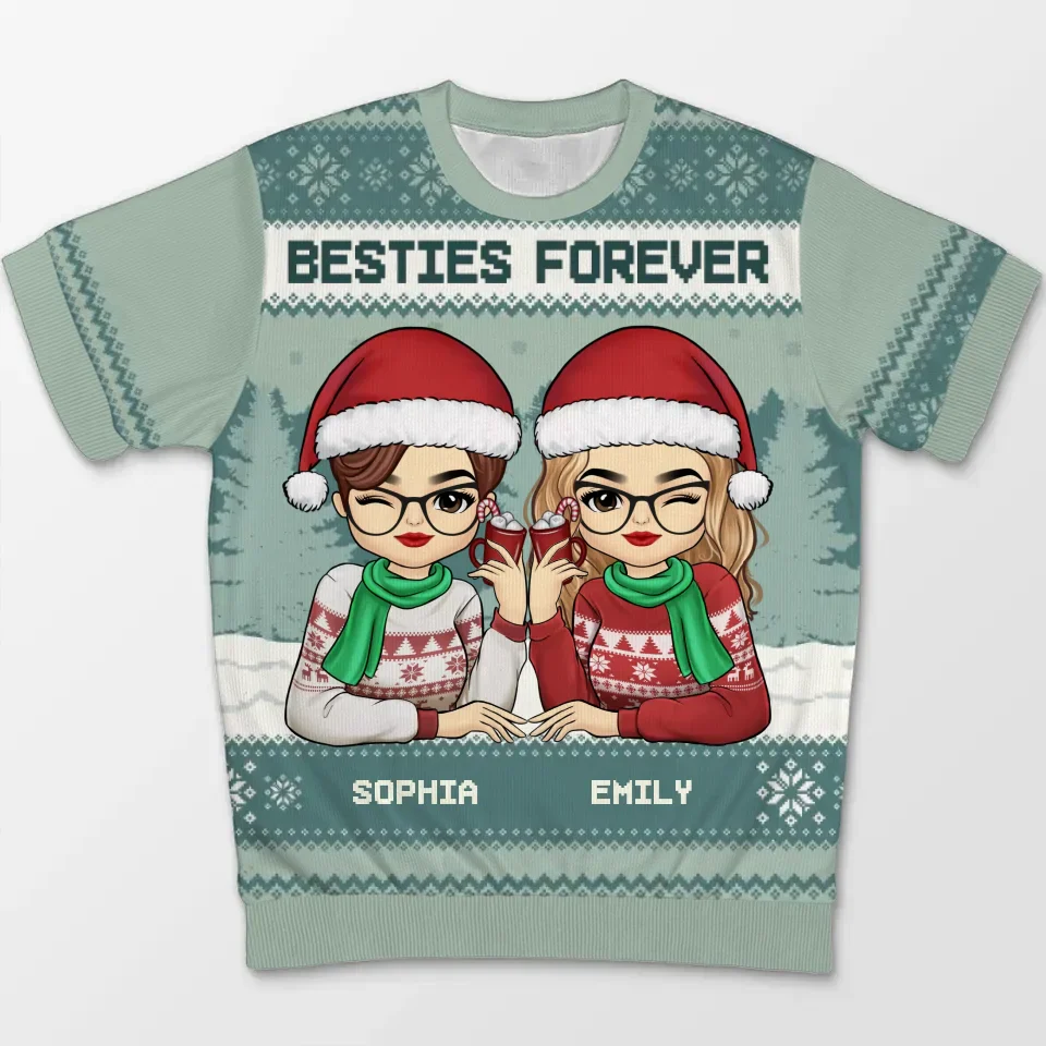 Best Friend Blessed - Bestie Personalized Custom All Over Print Adult Short Sleeve Sweater - Christmas Gift For Best Friends, BFF, Sisters