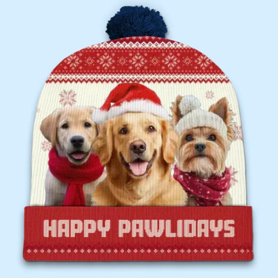 Custom Photo Fur And Festive - Dog & Cat Personalized Custom Christmas Beanie Hat - Christmas Gift For Pet Owners, Pet Lovers
