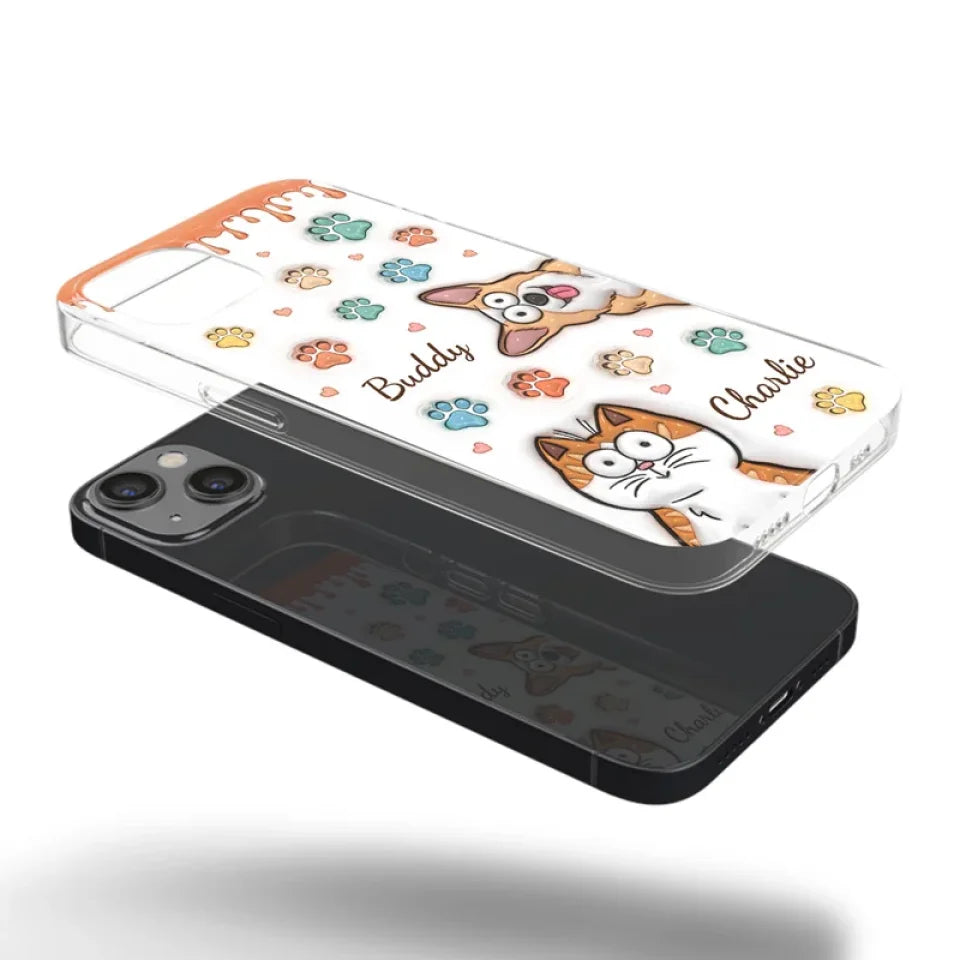 Four Paws, One Heart - Dog & Cat Personalized Custom 3D Inflated Effect Printed Clear Phone Case - Gift For Pet Owners, Pet Lovers