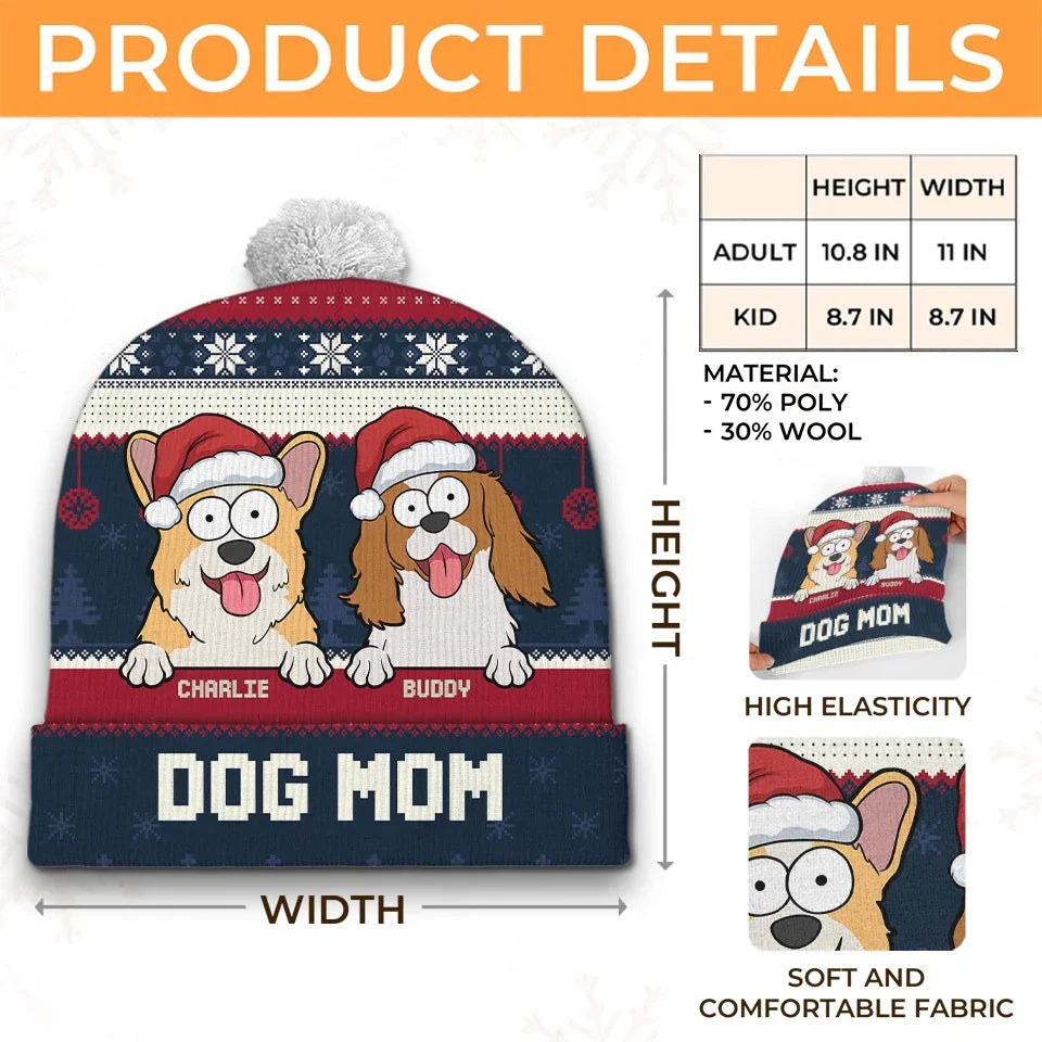 Celebrating Christmas With Our Furry Family Members - Dog & Cat Personalized Custom Christmas Beanie Hat - Christmas Gift For Pet Owners, Pet Lovers