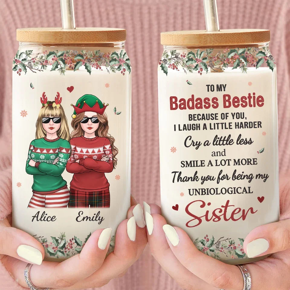 Friends Like Us Are Never Truly Apart - Bestie Personalized Custom Glass Cup, Iced Coffee Cup - Christmas Gift For Best Friends, BFF, Sisters