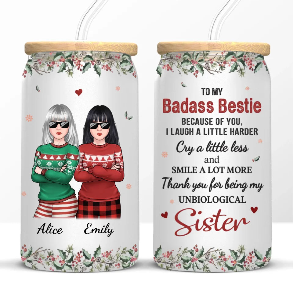 Friends Like Us Are Never Truly Apart - Bestie Personalized Custom Glass Cup, Iced Coffee Cup - Christmas Gift For Best Friends, BFF, Sisters