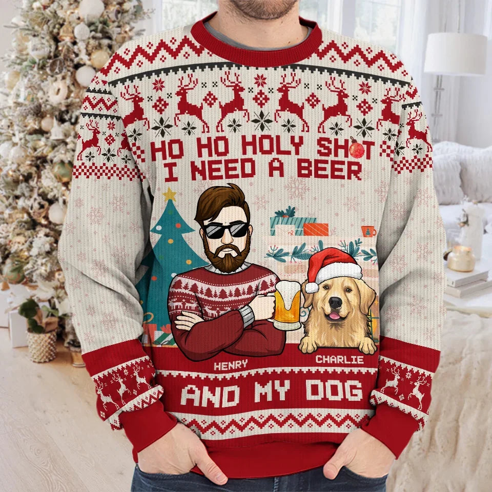 I Just Want To Drink Beer And Cuddle My Pet - Dog & Cat Personalized Custom Ugly Sweatshirt - Unisex Wool Jumper - Christmas Gift For Pet Owners, Pet Lovers