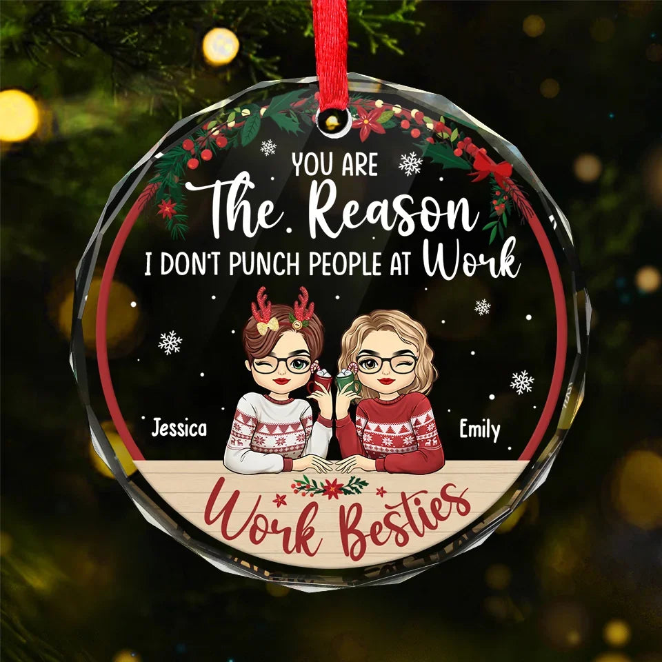 You Are My Work Bestie - Coworker Personalized Custom Circle Glass Ornament - Christmas Gift For Coworkers, Work Friends, Colleagues