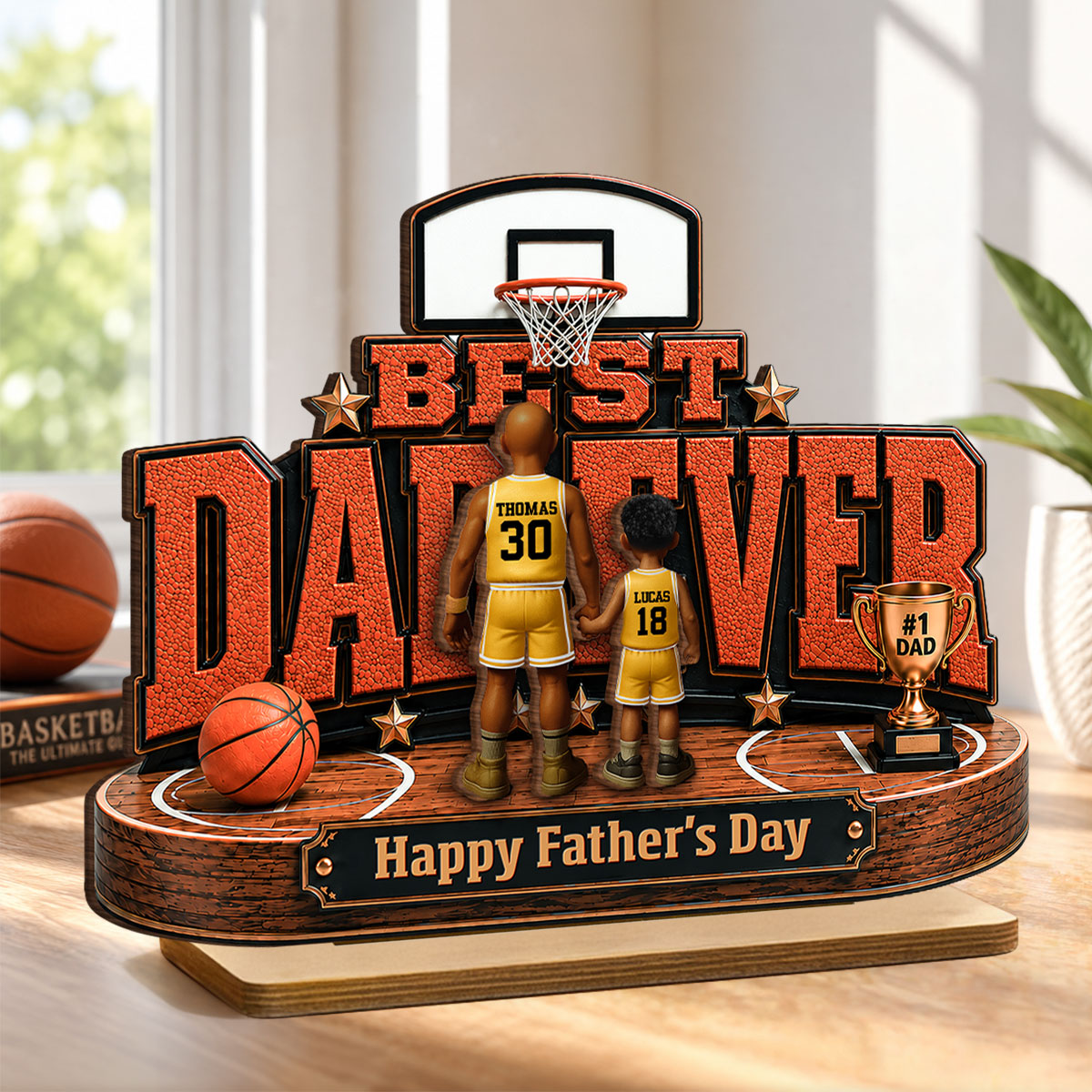 Best Basketball Dad Ever Our MVP - Personalized 2-Layered Wooden Plaque - Gift For Dad, Husband