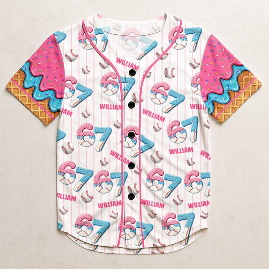 67 Sport Ice Cream Drip - Personalized Kids Baseball Jersey