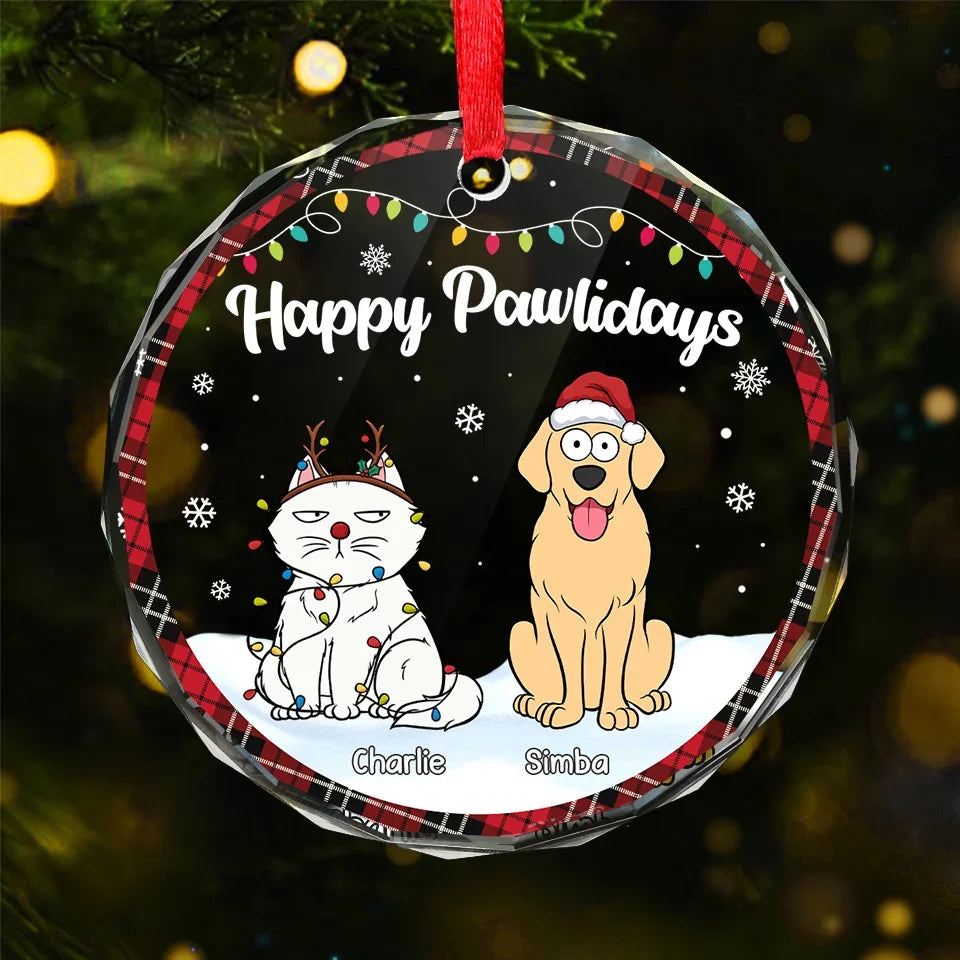 We Celebrate The Love Of Our Pets - Dog & Cat Personalized Custom Circle Glass Ornament - Christmas Gift For Pet Owners, Pet Lovers