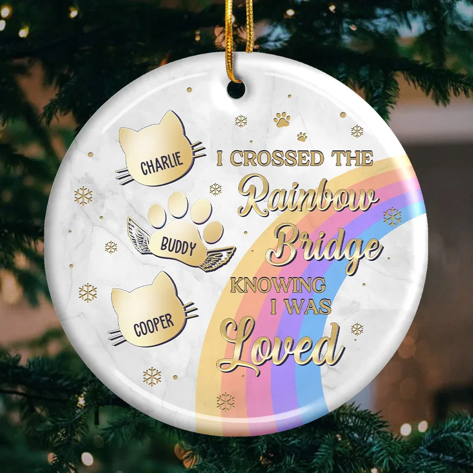 My Heart Carries You Across The Rainbow Bridge - Memorial Personalized Custom Ornament - Ceramic Round Shaped - Sympathy Gift, Christmas Gift For Pet Owners, Pet Lovers