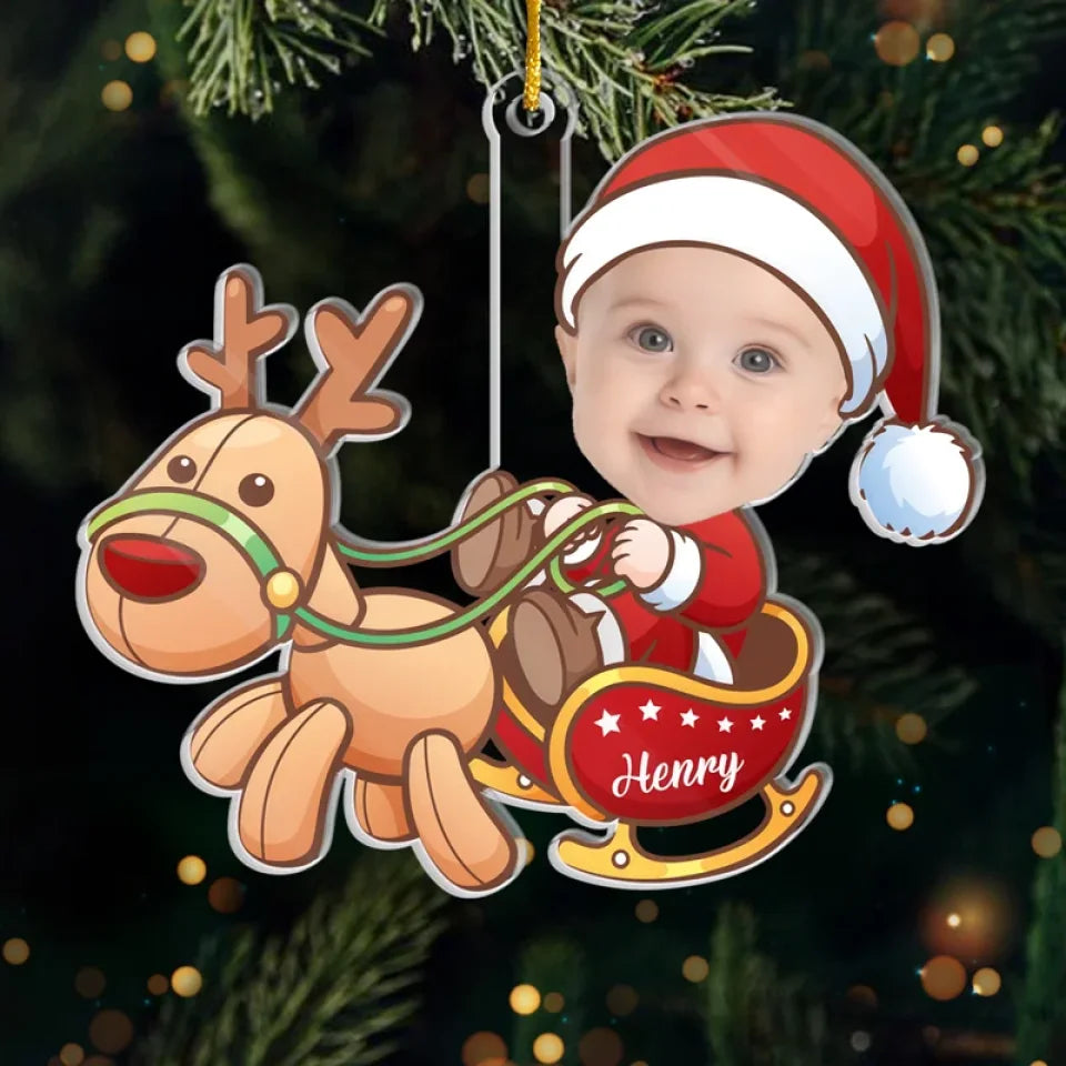 Custom Photo Tiny Santa, Big Christmas Spirit - Family Personalized Custom Ornament - Acrylic Custom Shaped - Christmas Gift For Baby Kids, Newborn Baby