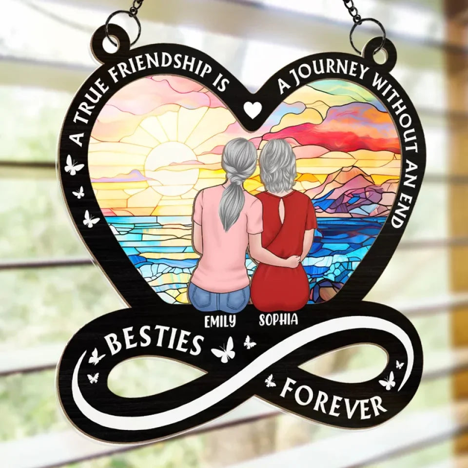Our Friendship Is A Treasure I Cherish - Bestie Personalized Window Hanging Suncatcher Ornament - Gift For Best Friends, BFF, Sisters