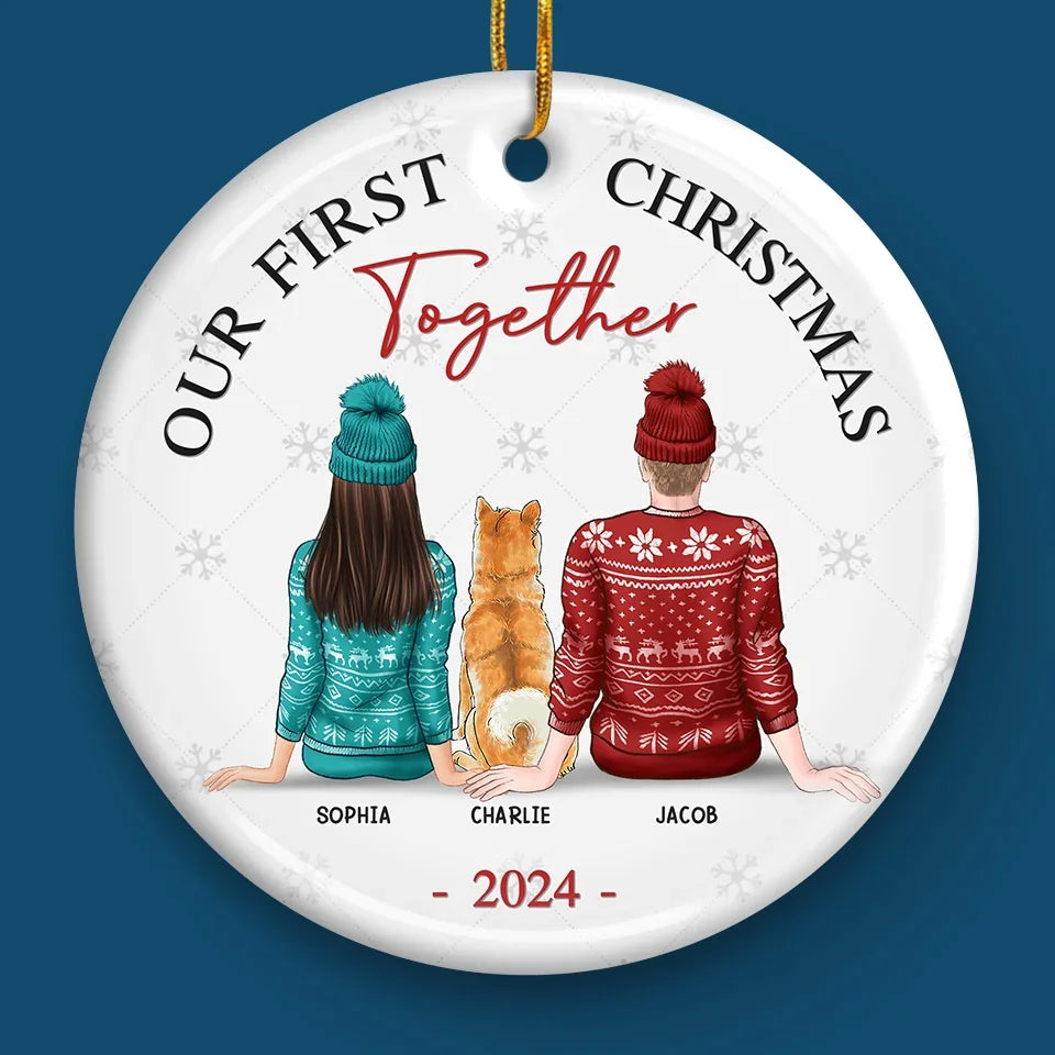 The Best Presents This Year - Couple Personalized Custom Ornament - Ceramic Round Shaped - Christmas Gift For Husband Wife, Anniversary, Pet Owners, Pet Lovers
