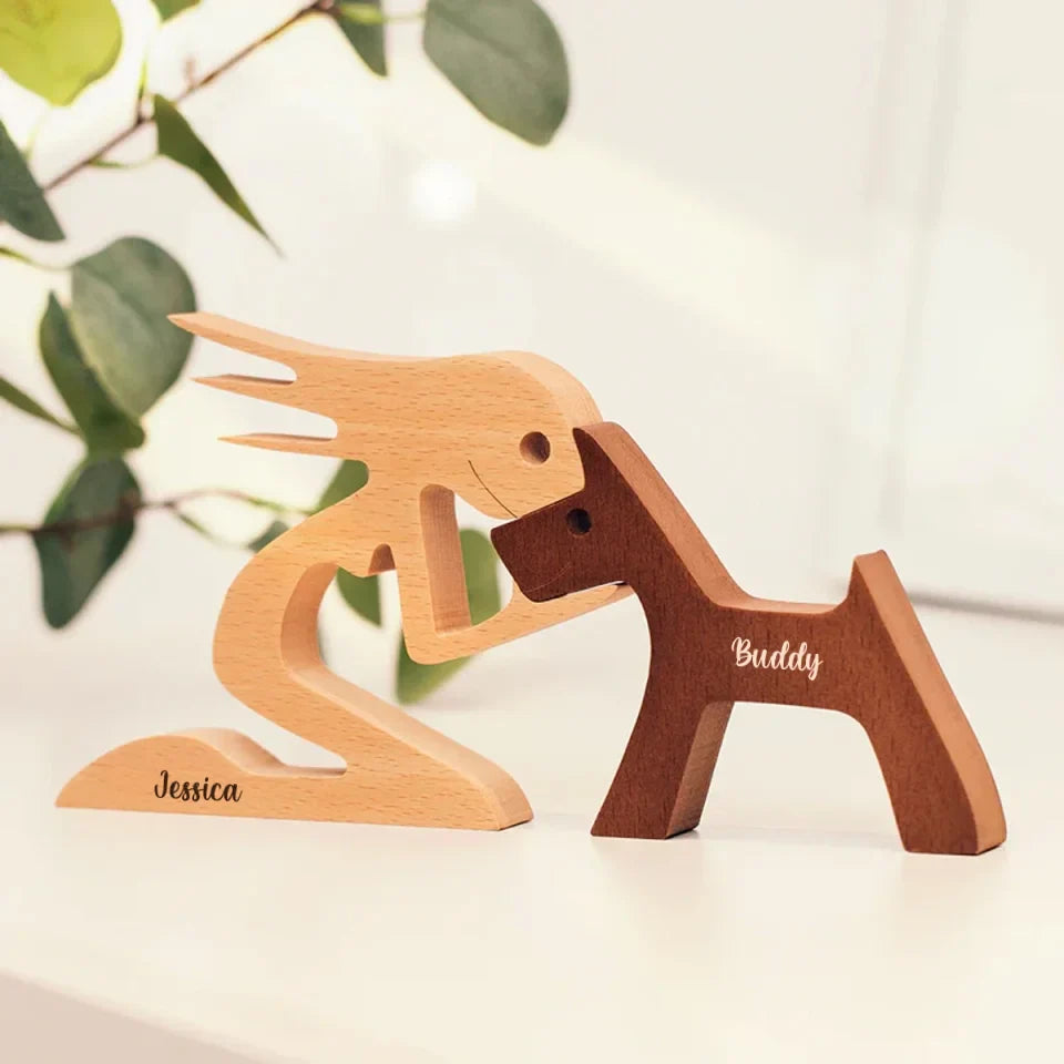 MWD - Personalized Custom Wooden Pet Carvings - The Love Between You And Your Fur-Friend - Gift For Pet Lovers - New Arrival, Wood Sculpture Table Ornaments, Carved Wood Decor AMZ