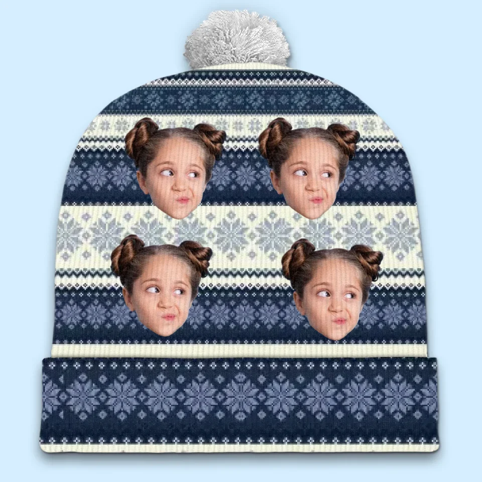 Custom Photo Family Makes Christmas Merrier And Brighter - Family Personalized Custom Christmas Beanie Hat - Christmas Gift For Family Members