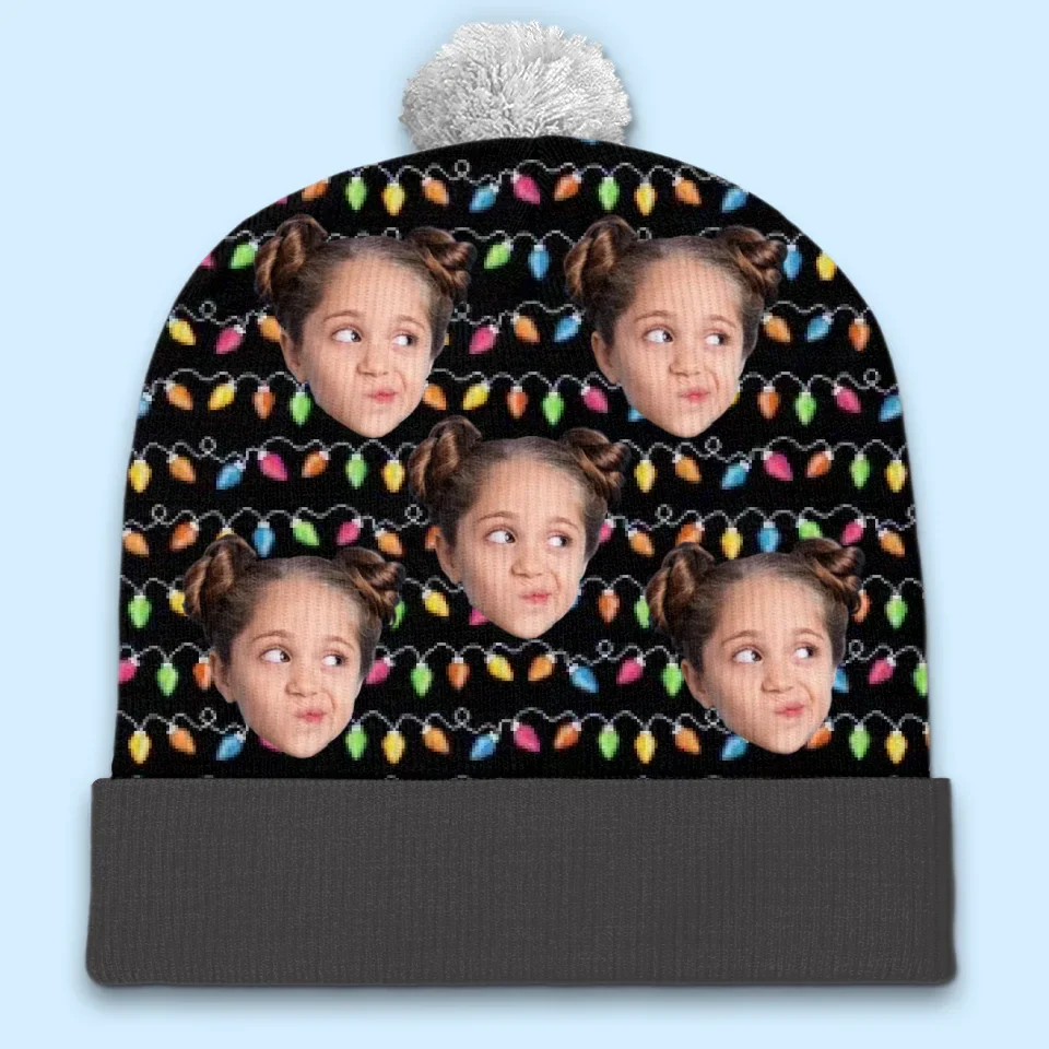 Custom Photo Family Brings Us Peace - Family Personalized Custom Christmas Beanie Hat - Christmas Gift For Family Members
