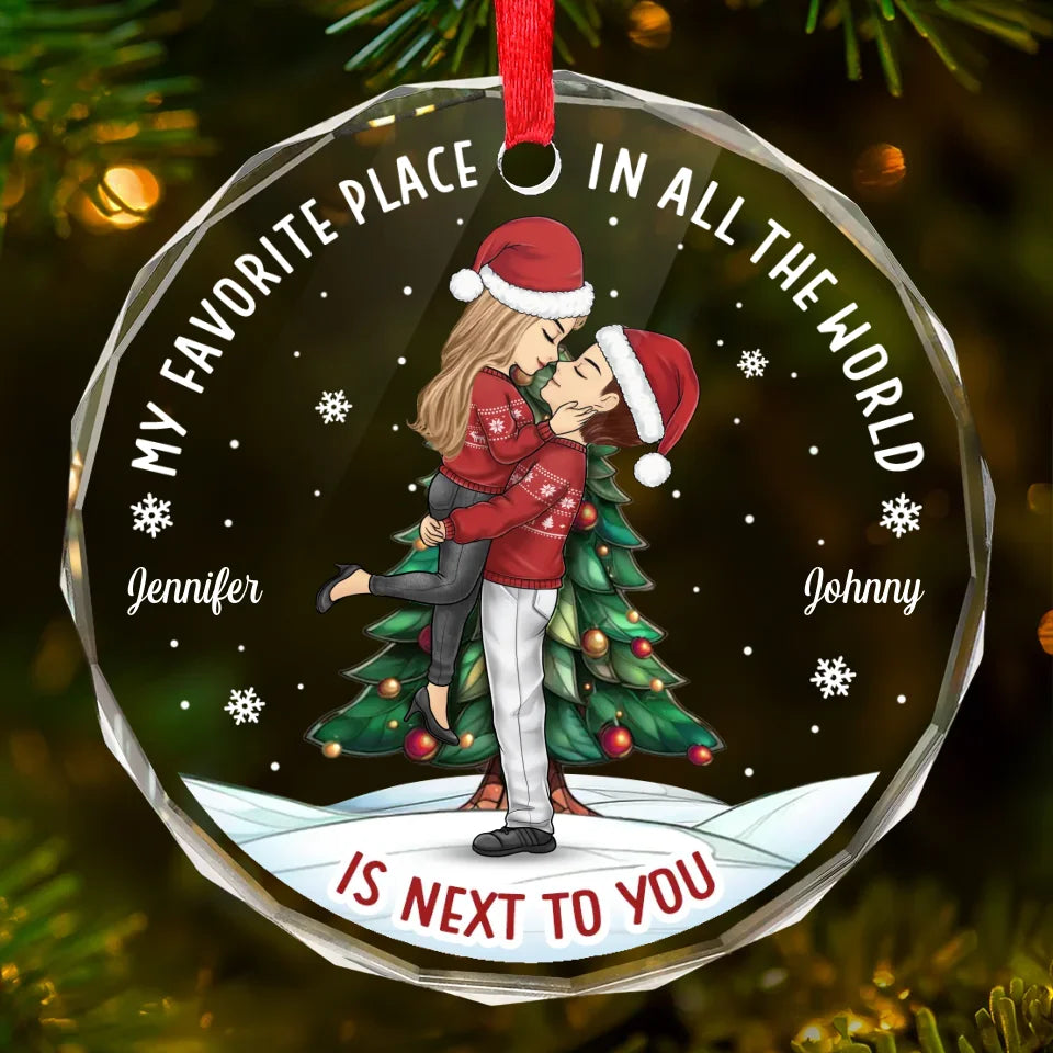 A Kiss Is A Whisper In Your Soul - Couple Personalized Custom Circle Glass Ornament - Christmas Gift For Husband Wife, Anniversary