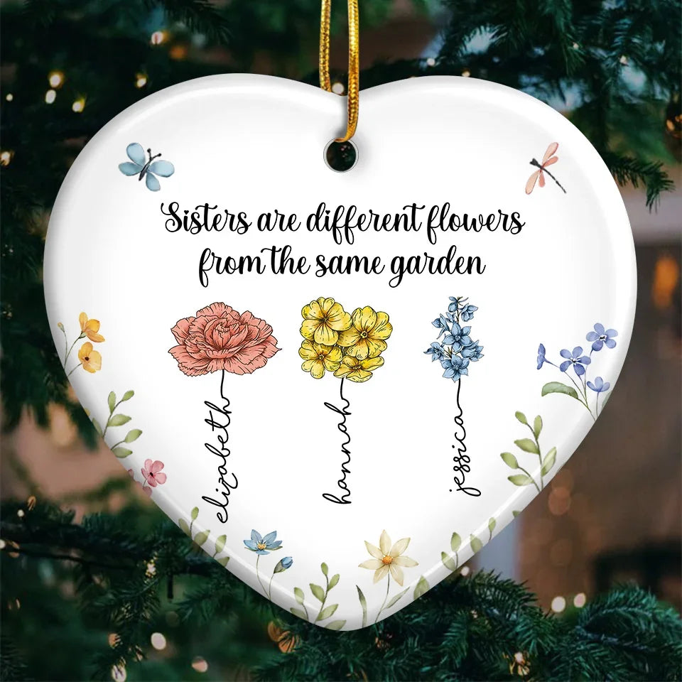 If Sisters Were Flowers, I'd Pick You - Bestie Personalized Custom Ornament - Ceramic Heart Shaped - Christmas Gift For Best Friends, BFF, Sisters