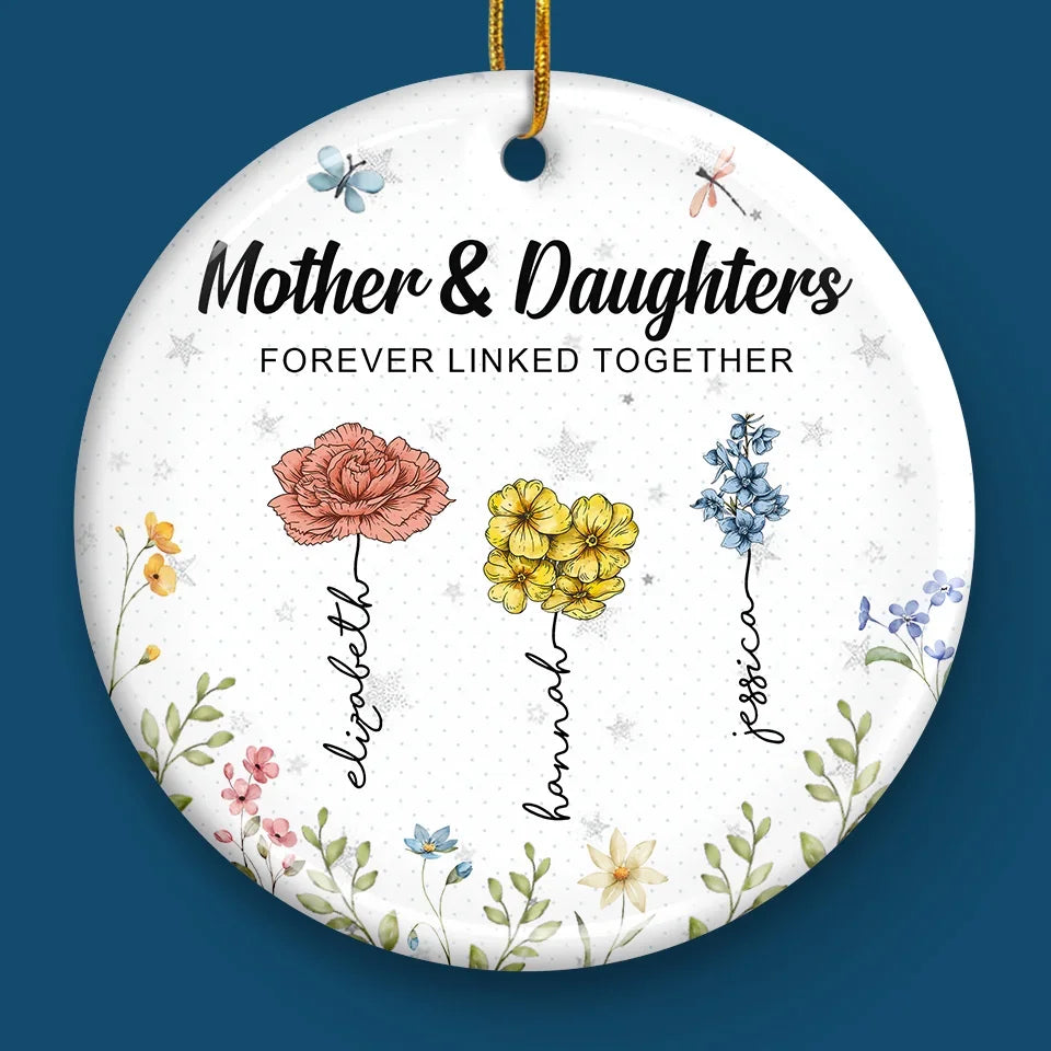 Like Petals To A Flower, We Are Connected By Love - Family Personalized Custom Ornament - Ceramic Round Shaped - Christmas Gift For Mom, Daughter