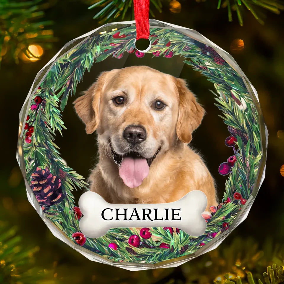 Custom Photo Journeying To The Rainbow Bridge, Leaving Love In Every Step - Memorial Personalized Custom Circle Glass Ornament - Christmas Gift, Sympathy Gift For Pet Owners, Pet Lovers