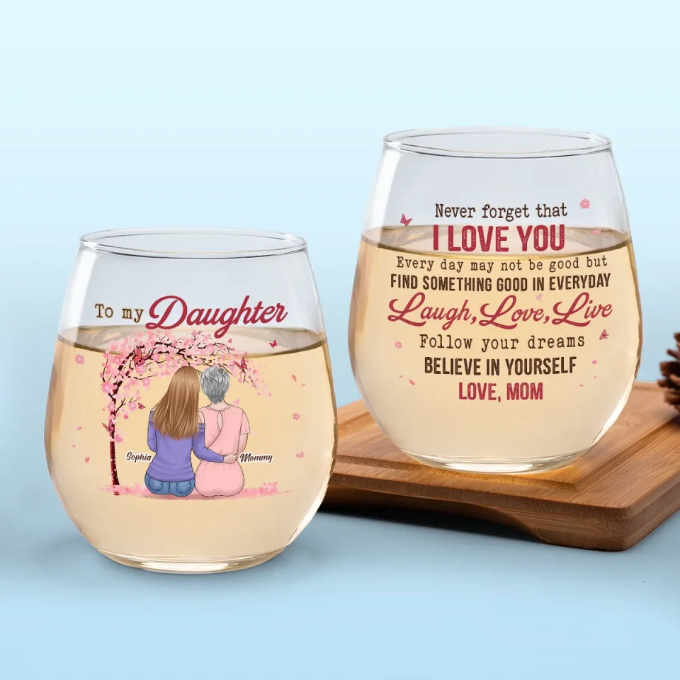 Laugh, Love, Live - Family Personalized Custom Wine Glass - Gift For Mom, Daughter
