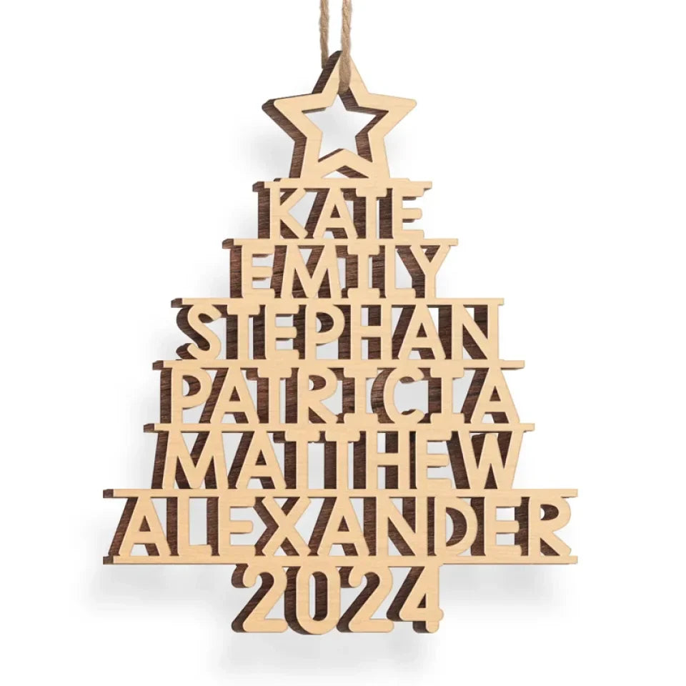 Family Name Christmas Tree Ornament - Wood Custom Shaped - New Arrival, Christmas Gift For Family Members - AMZ