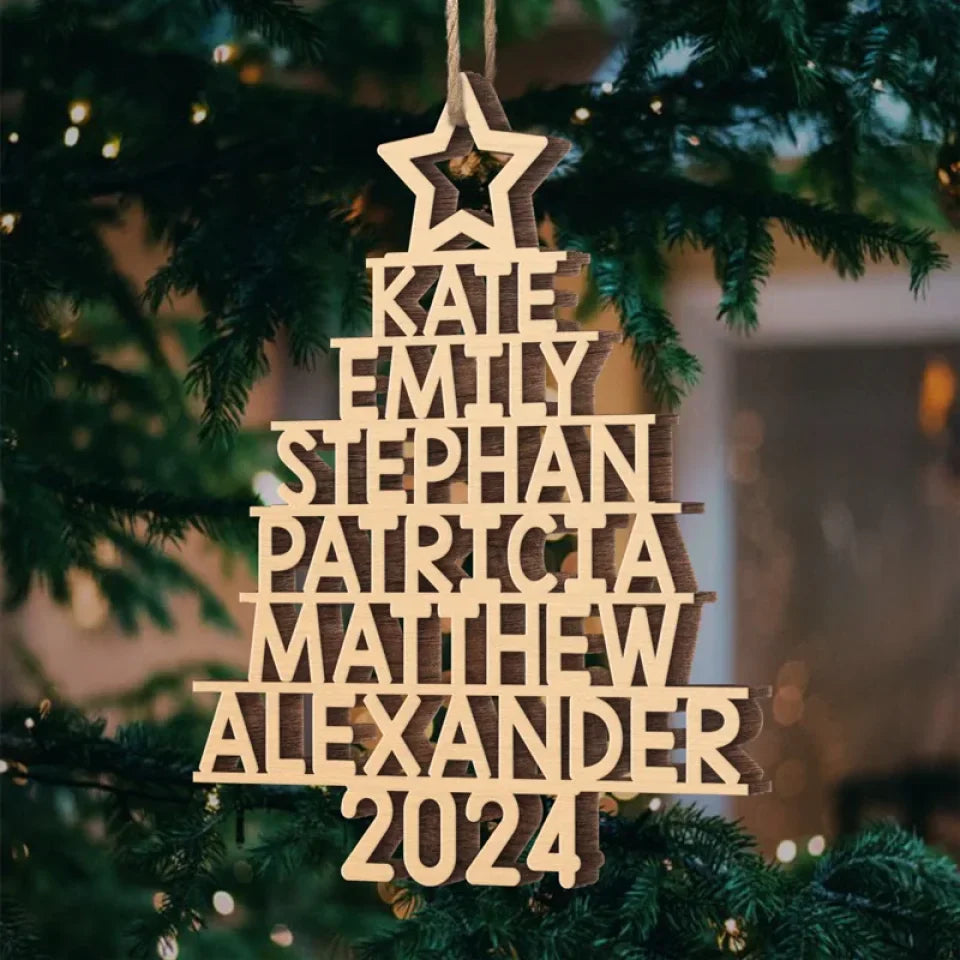 Family Name Christmas Tree Ornament - Wood Custom Shaped - New Arrival, Christmas Gift For Family Members - AMZ