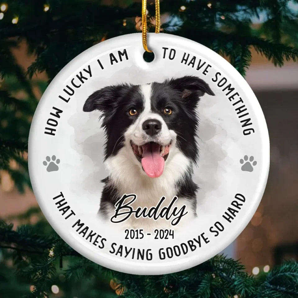 Custom Photo No Longer By My Side But Forever In My Heart - Memorial Personalized Custom Ornament - Ceramic Round Shaped - Sympathy Gift, Christmas Gift For Pet Owners, Pet Lovers