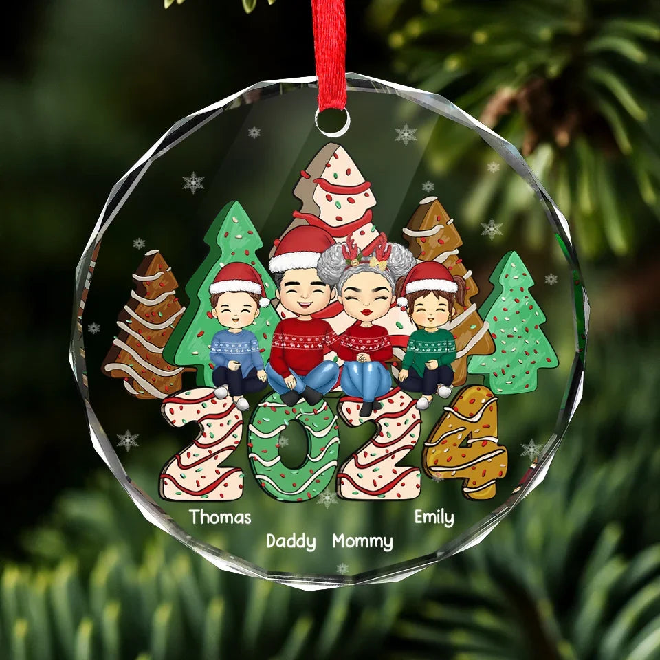 A Family Christmas Is A Celebration Of Love - Family Personalized Custom Circle Glass Ornament - Christmas Gift For Family Members