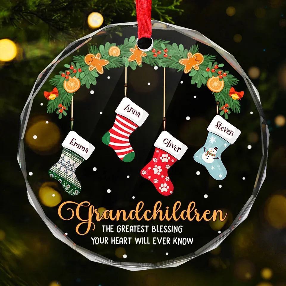 Enjoy The Little Moments With Your Loved Ones - Family Personalized Custom Circle Glass Ornament - Christmas Gift For Grandma