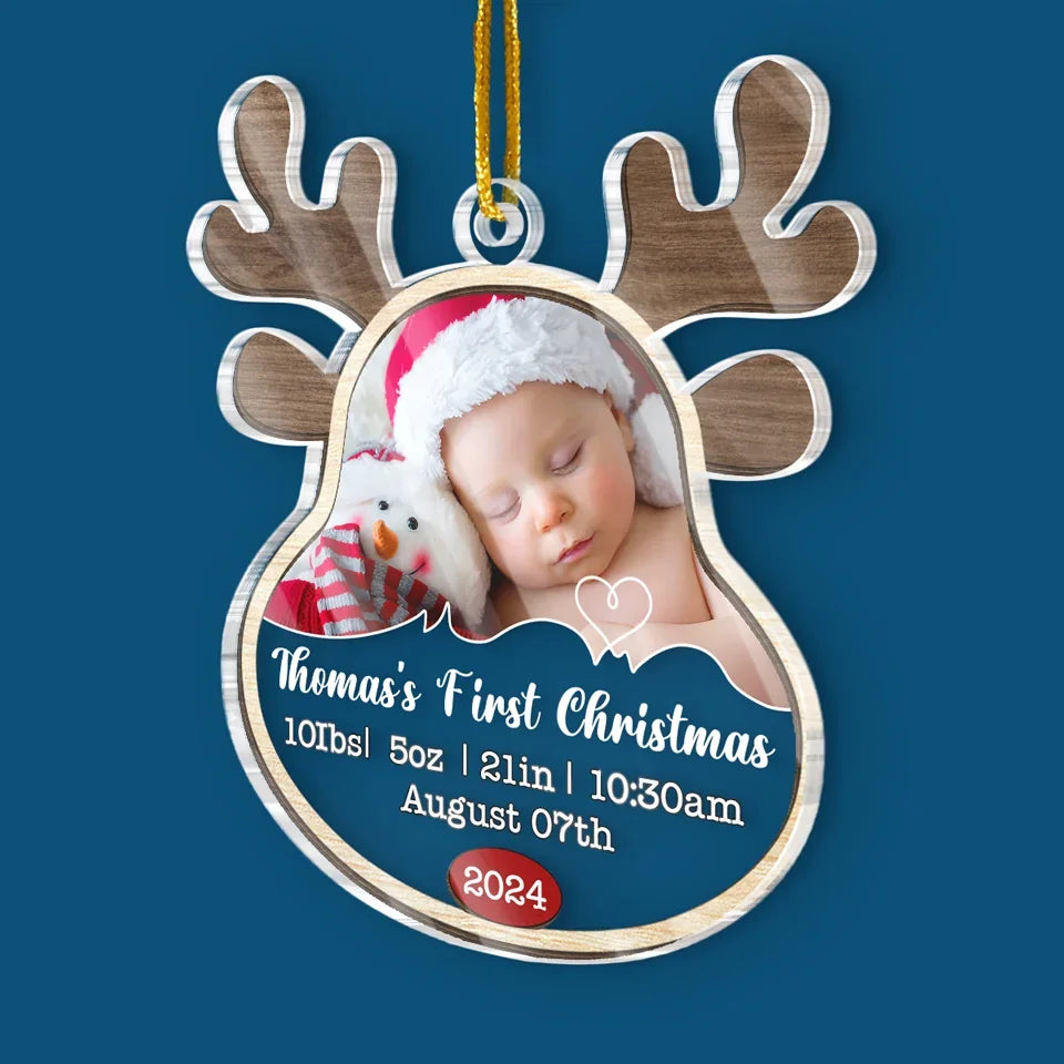 Custom Photo My First Christmas - Family Personalized Custom Ornament - Acrylic Custom Shaped - Christmas Gift For Baby Kids, Newborn Baby, First Christmas